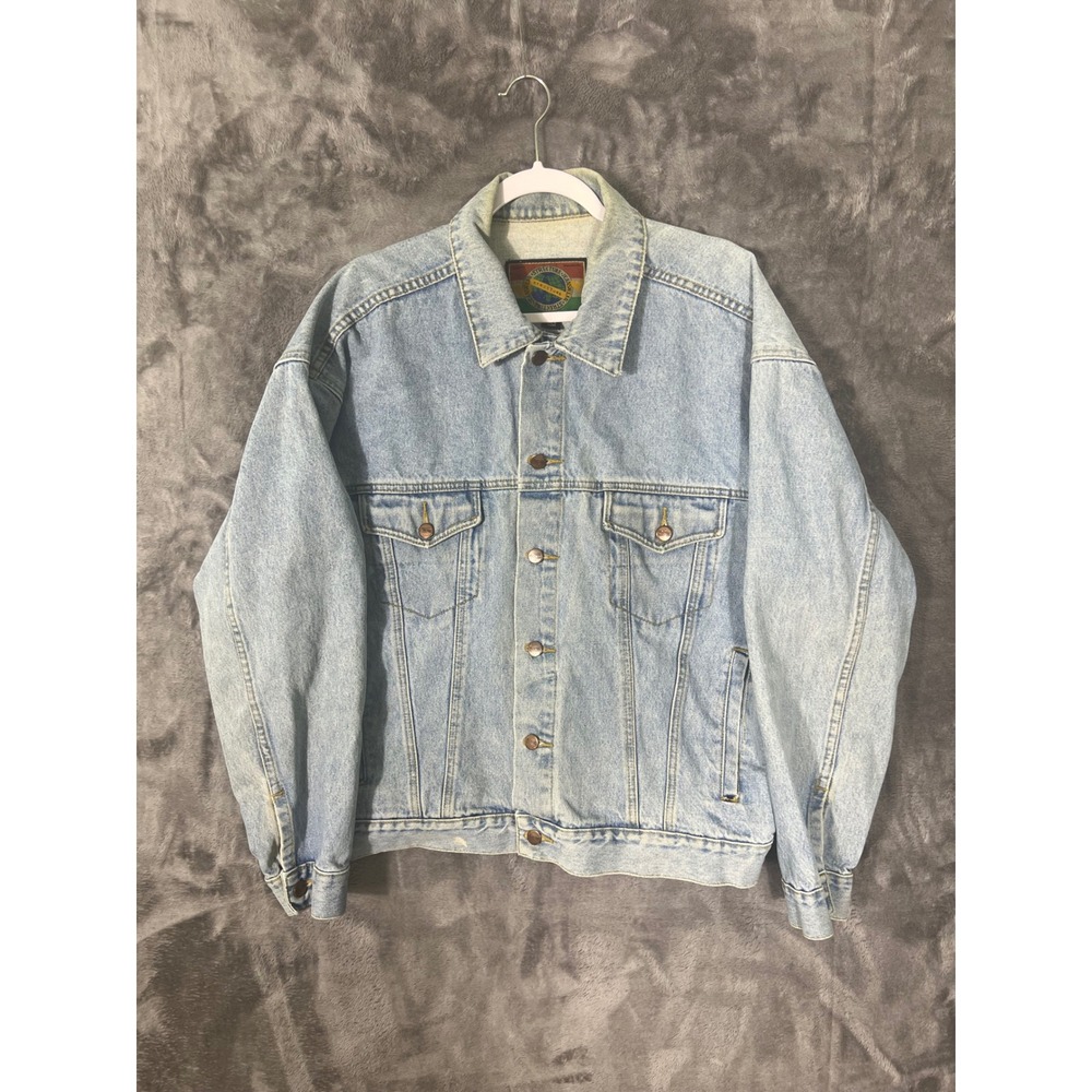 Vintage Structure Jeanswear Denim Jacket Mens Large Light Wash 90s Trucker Coat
